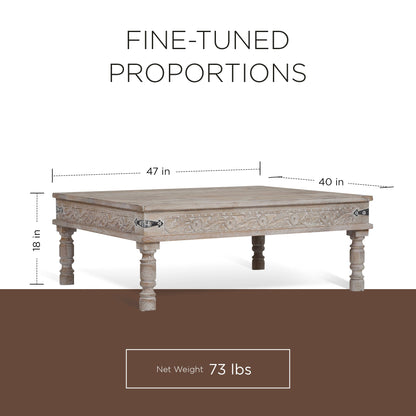 Emin Nomad Wooden Rectangular Coffee Table in Distressed Natural Finish