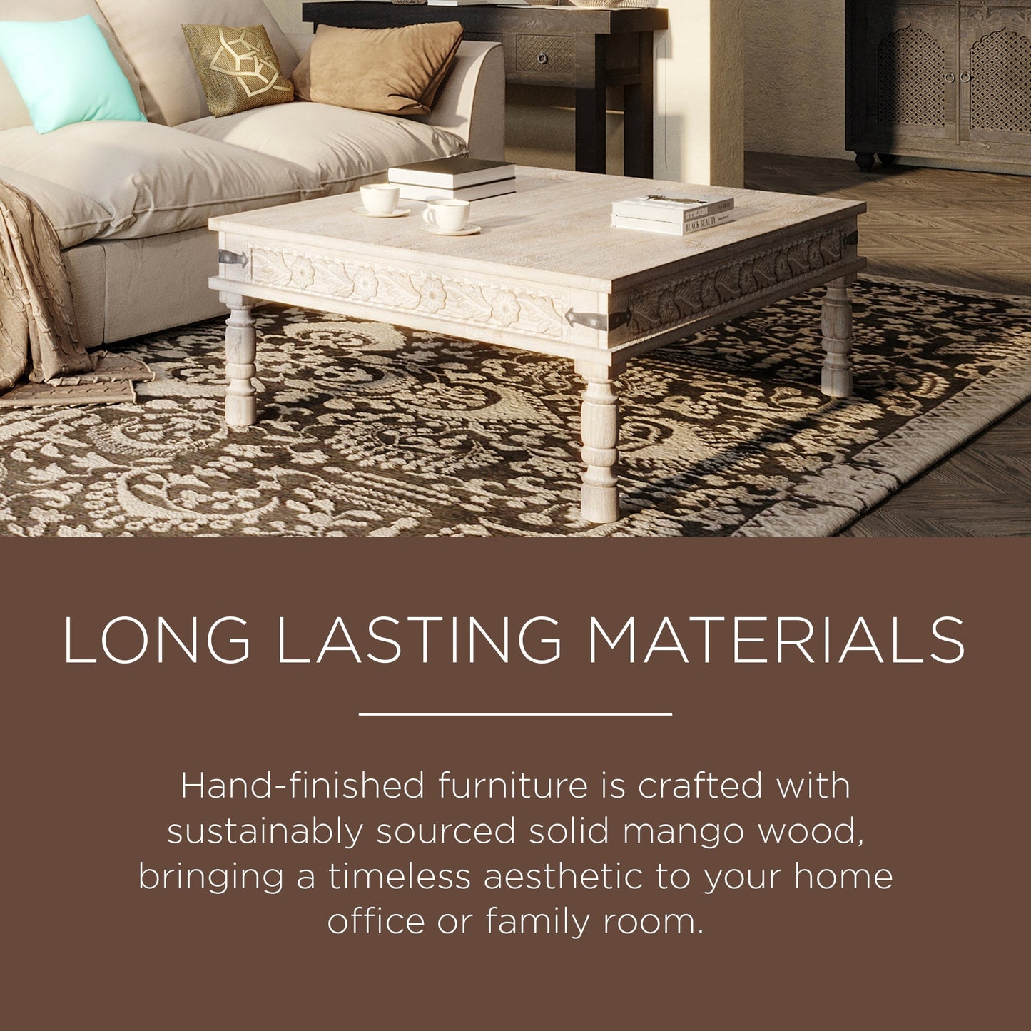 Emin Nomad Wooden Rectangular Coffee Table in Distressed Natural Finish