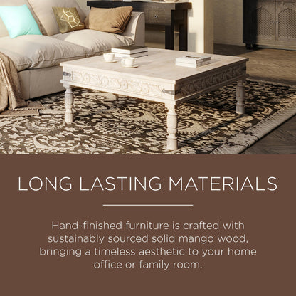 Emin Nomad Wooden Rectangular Coffee Table in Distressed Natural Finish