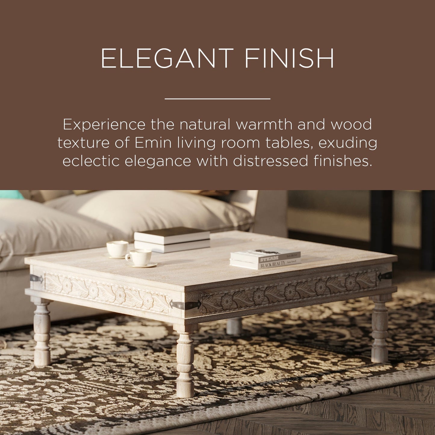 Emin Nomad Wooden Rectangular Coffee Table in Distressed Natural Finish