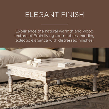 Emin Nomad Wooden Rectangular Coffee Table in Distressed Natural Finish