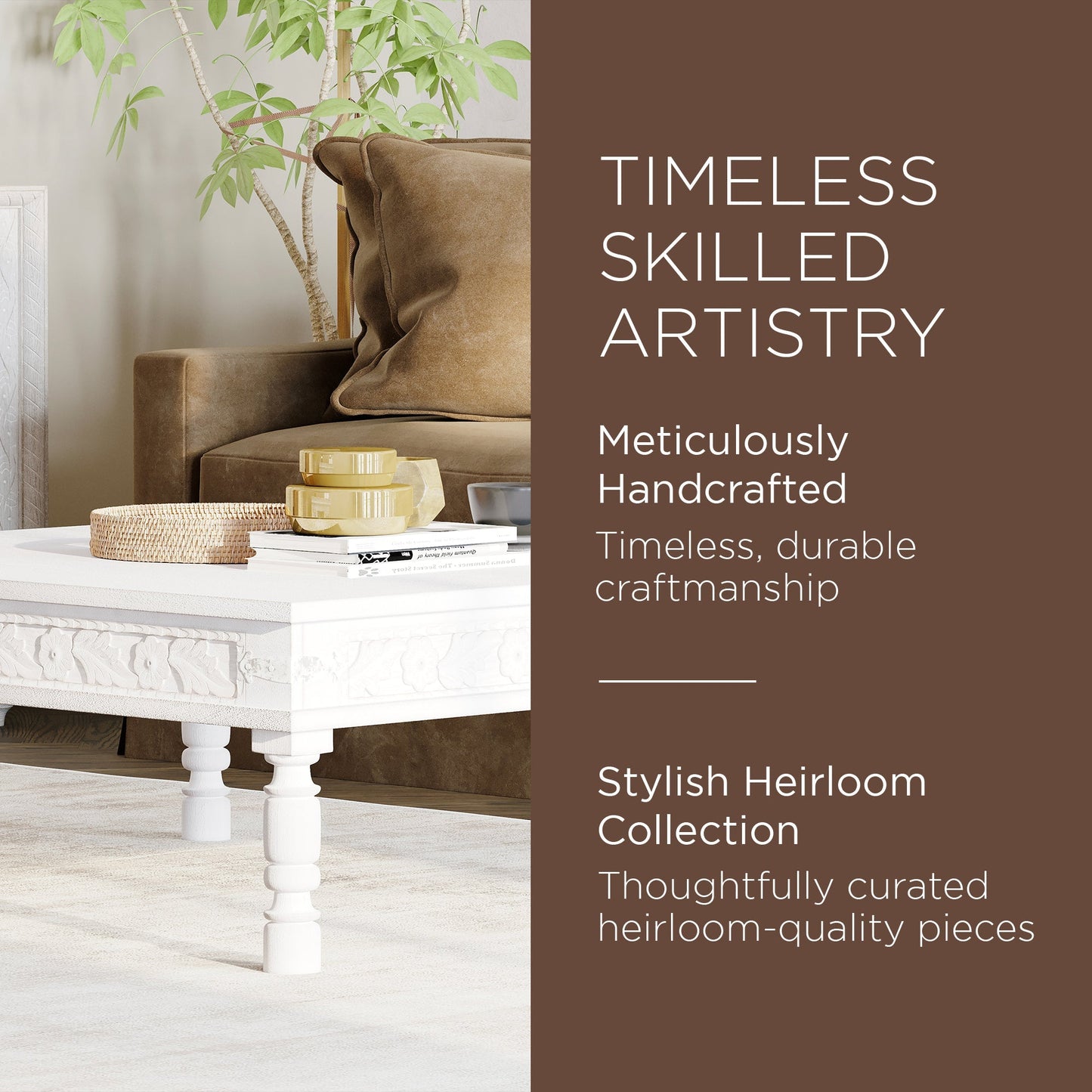 Emin Nomad Wooden Rectangular Coffee Table in White Distressed Finish