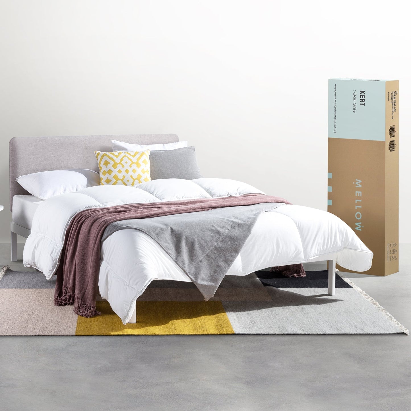 Mellow KERT Metal and Wood Platform Bed Frame with Upholstered Headboard, Full