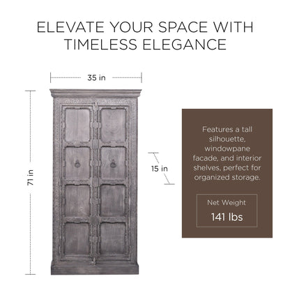 Mahala Nomad Wooden Cabinet in Grey Distressed Finish