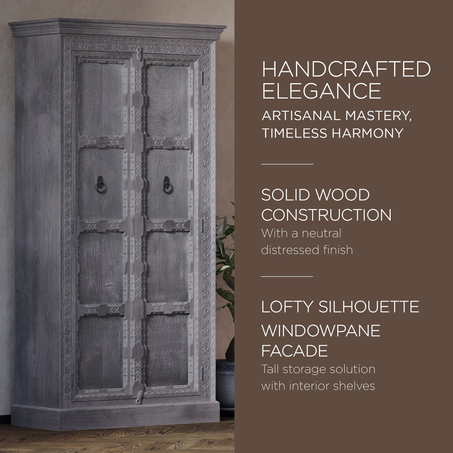 Mahala Nomad Wooden Cabinet in Grey Distressed Finish