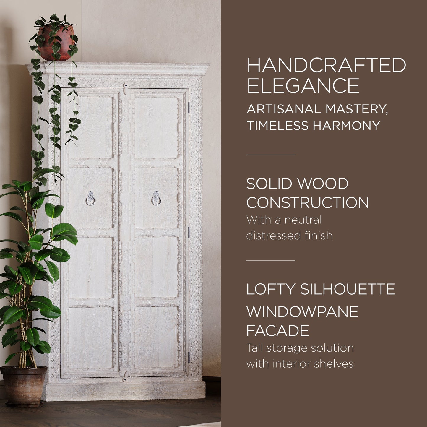 Mahala Nomad Wooden Cabinet in White Distressed Finish