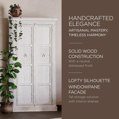 Mahala Nomad Wooden Cabinet in White Distressed Finish