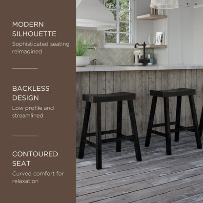 Maven Lane Vincent Wooden Rustic Aesthetic Kitchen Counter Stool, Set of 3
