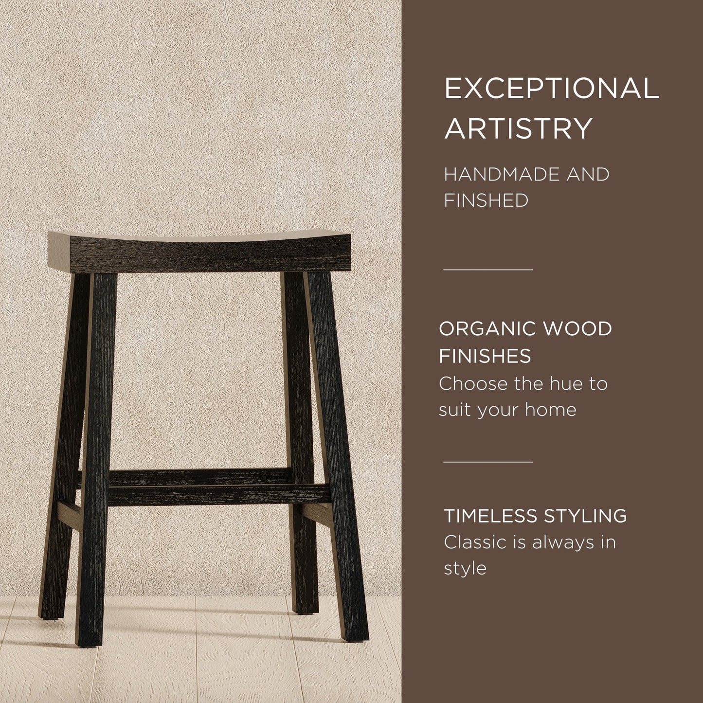 Maven Lane Vincent Wooden Rustic Aesthetic Kitchen Counter Stool, Set of 3