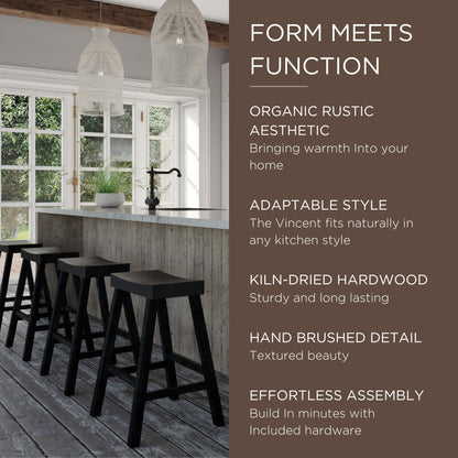 Maven Lane Vincent Wooden Rustic Aesthetic Kitchen Counter Stool, Set of 3