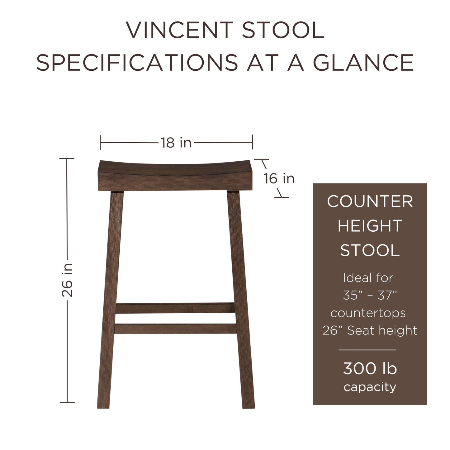 Maven Lane Vincent Wooden Rustic Aesthetic Kitchen Counter Stool, Set of 4