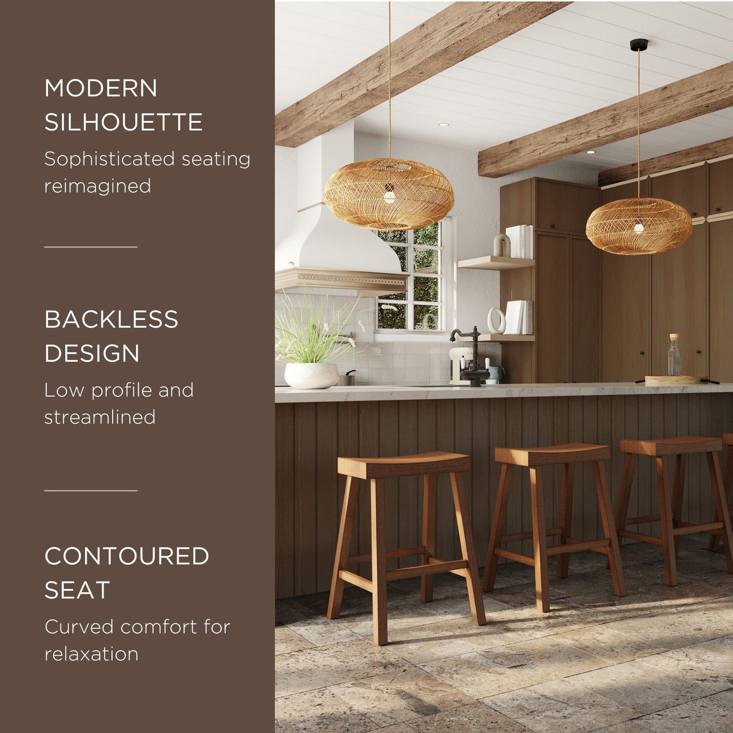 Maven Lane Vincent Wooden Rustic Aesthetic Kitchen Counter Stool, Set of 2