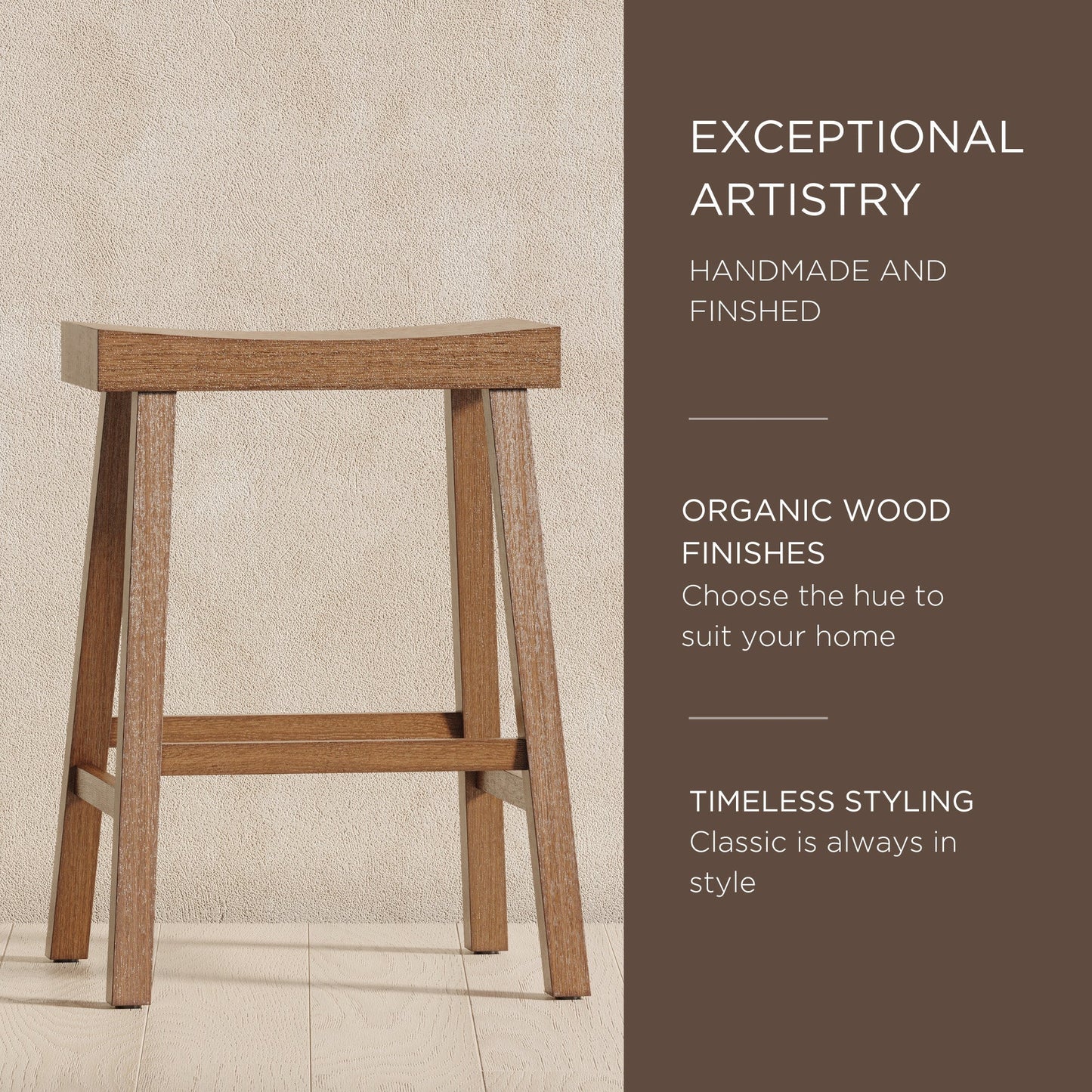 Maven Lane Vincent Wooden Rustic Aesthetic Kitchen Counter Stool, Set of 2