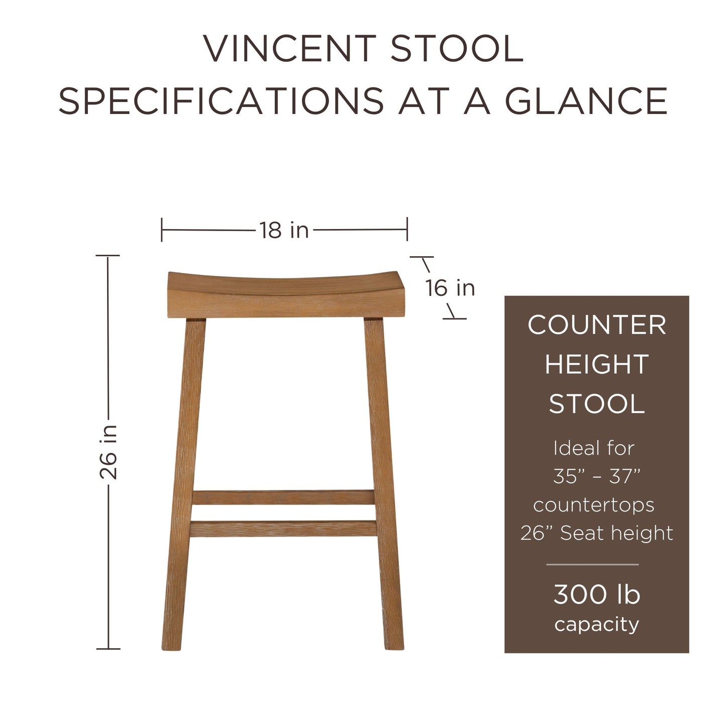 Maven Lane Vincent Wooden Rustic Aesthetic Kitchen Counter Stool, Set of 2