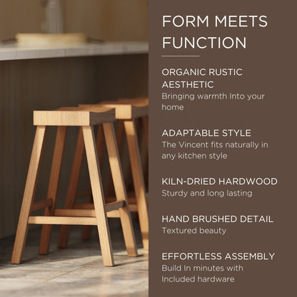 Maven Lane Vincent Wooden Rustic Aesthetic Kitchen Counter Stool, Set of 2