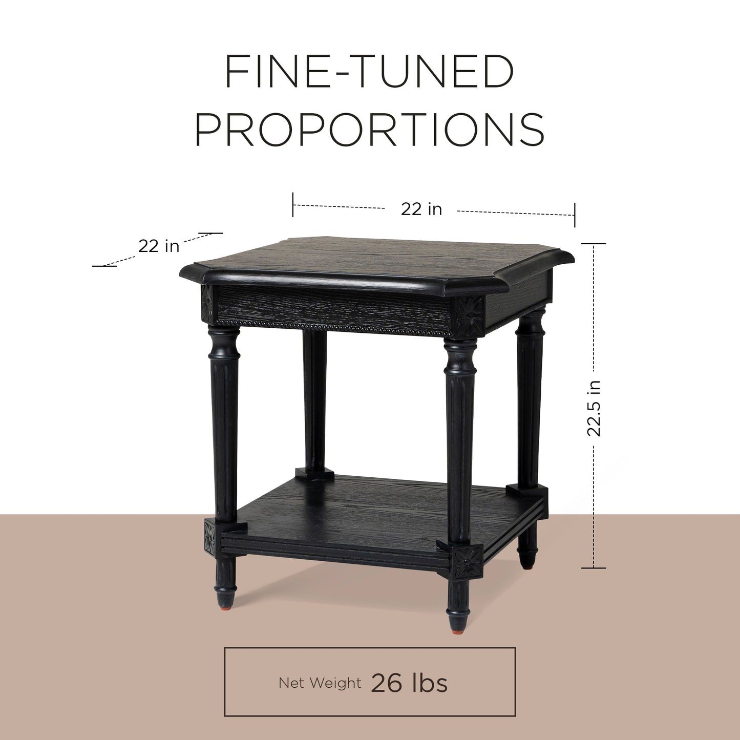 Maven Lane Pullman Traditional Square Wooden Side Table, Antiqued Black Finish