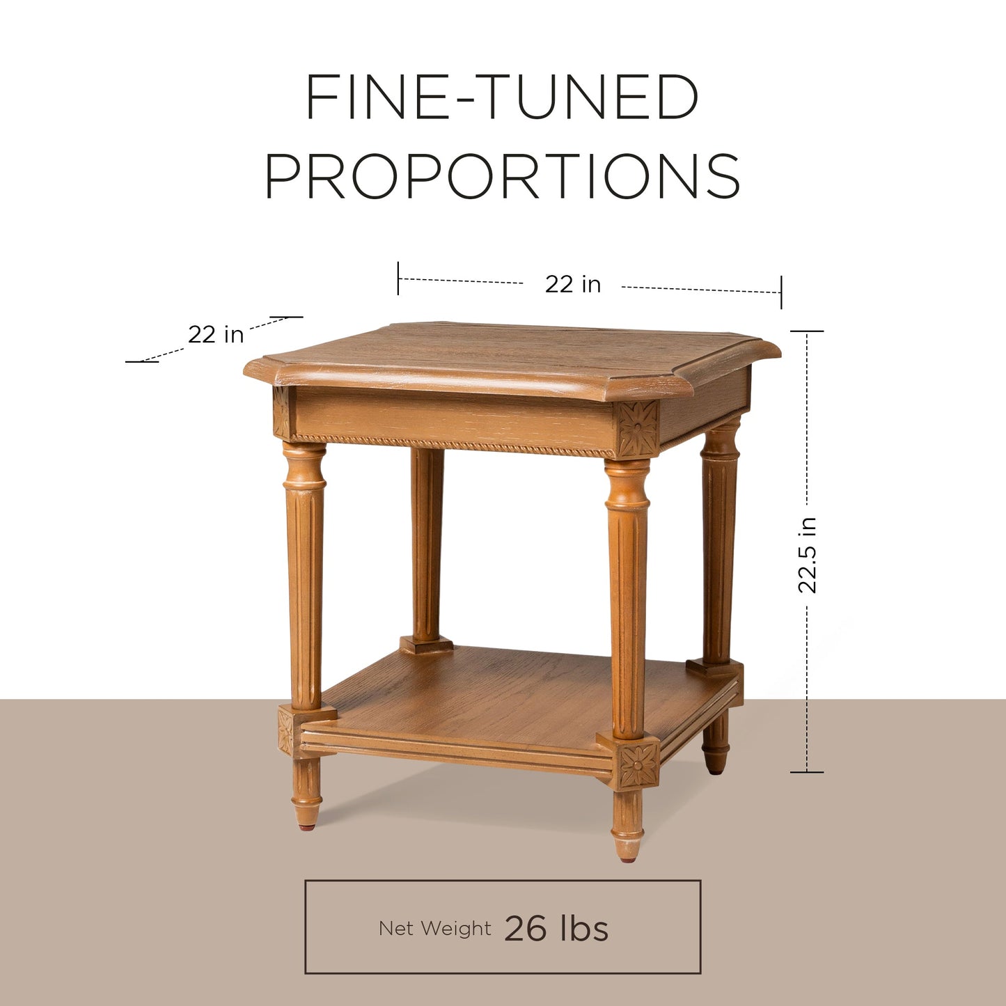 Maven Lane Pullman Traditional Square Wooden Side Table, Antiqued Natural Finish