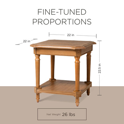 Maven Lane Pullman Traditional Square Wooden Side Table, Antiqued Natural Finish