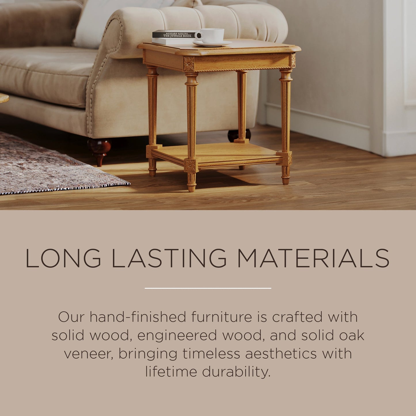 Maven Lane Pullman Traditional Square Wooden Side Table, Antiqued Natural Finish