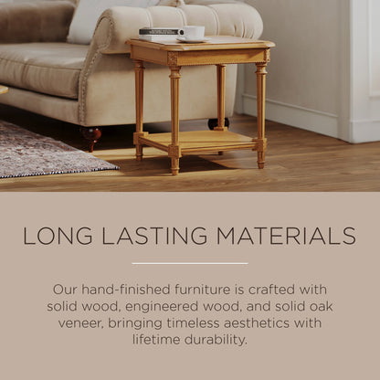 Maven Lane Pullman Traditional Square Wooden Side Table, Antiqued Natural Finish