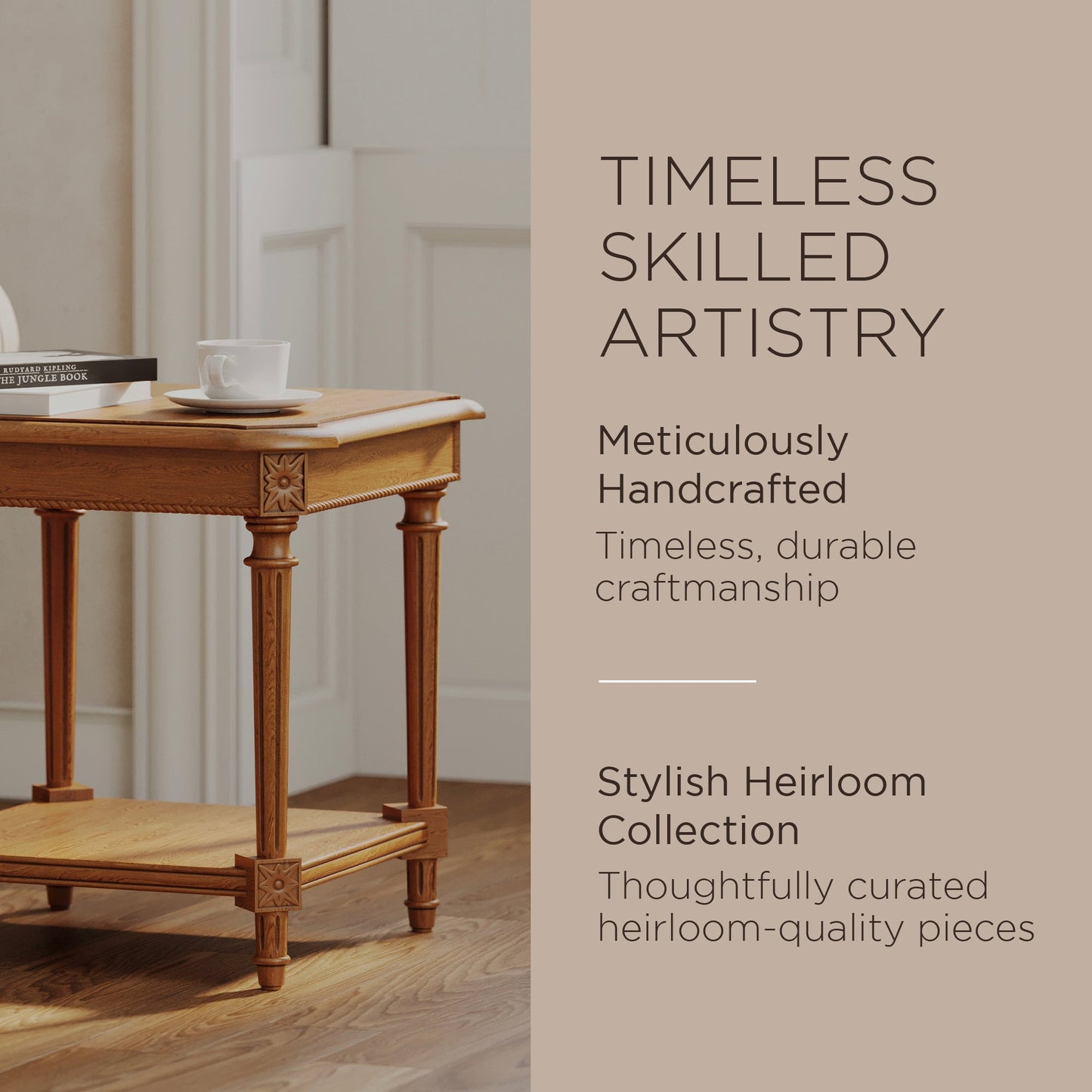 Maven Lane Pullman Traditional Square Wooden Side Table, Antiqued Natural Finish