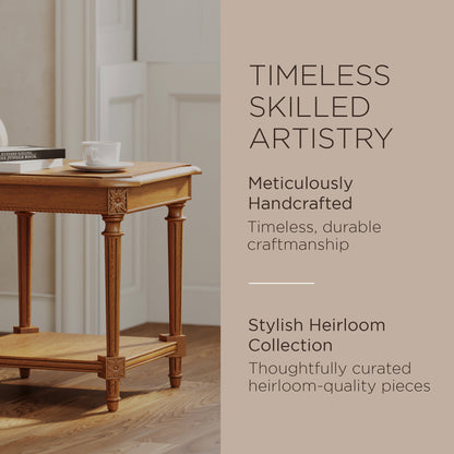 Maven Lane Pullman Traditional Square Wooden Side Table, Antiqued Natural Finish