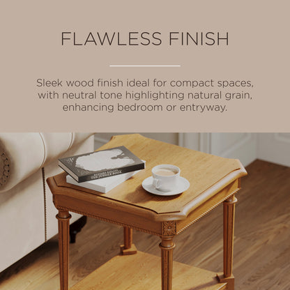 Maven Lane Pullman Traditional Square Wooden Side Table, Antiqued Natural Finish