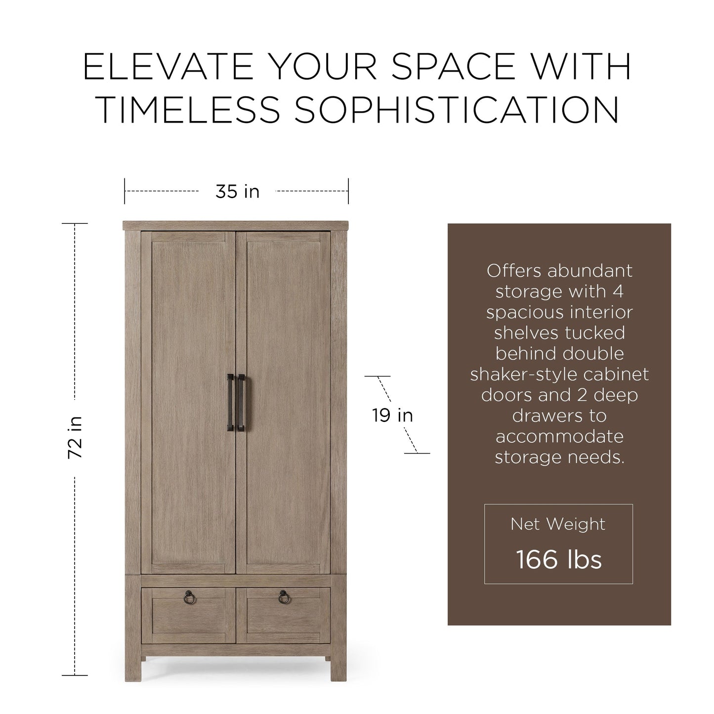 Maven Lane Vaughn Rustic Wooden Cabinet in Weathered Grey Finish