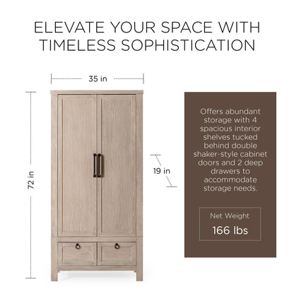 Maven Lane Vaughn Rustic Wooden Cabinet in Weathered White Finish