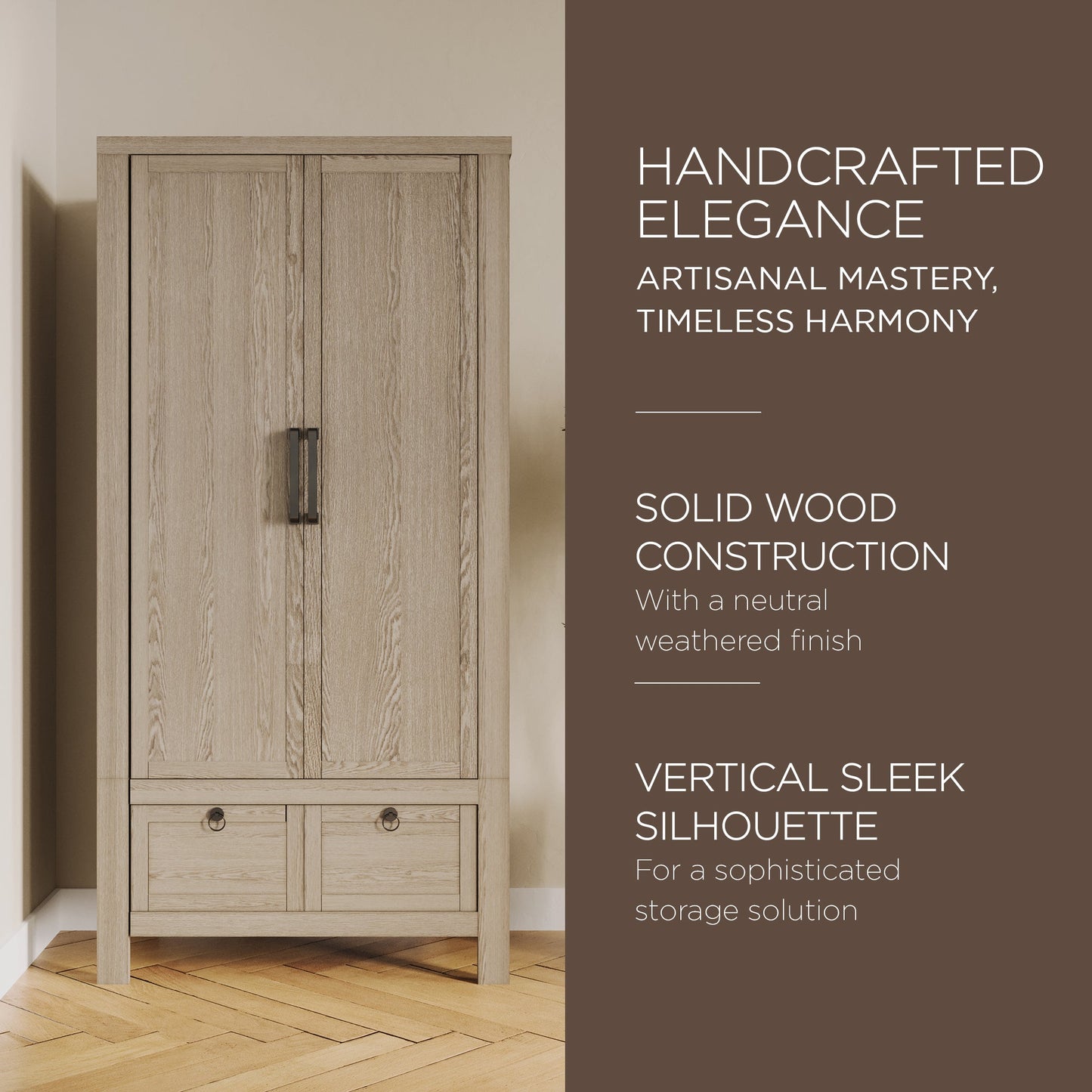 Maven Lane Vaughn Rustic Wooden Cabinet in Weathered White Finish