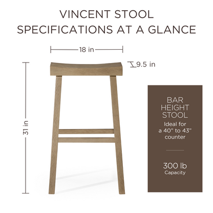 Maven Lane Vincent Wooden Rustic Aesthetic Kitchen Bar Stool, Antiqued Grey