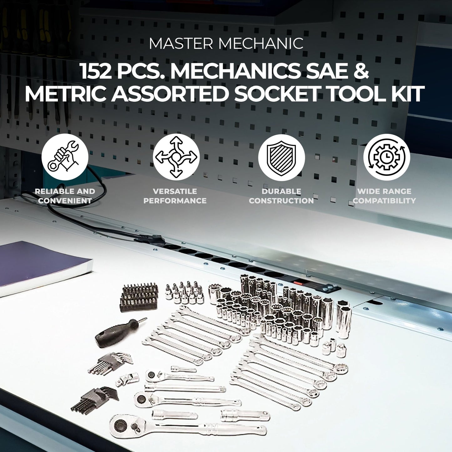 Master Mechanic 152 Piece Mechanics SAE and Metric Assorted Socket Tool Kit