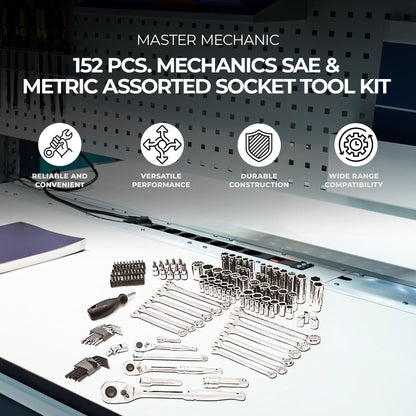 Master Mechanic 152 Piece Mechanics SAE and Metric Assorted Socket Tool Kit