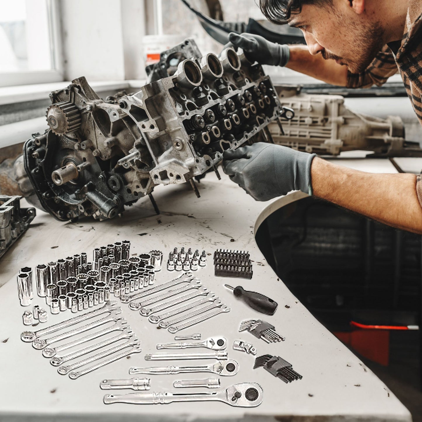 Master Mechanic 152 Piece Mechanics SAE and Metric Assorted Socket Tool Kit