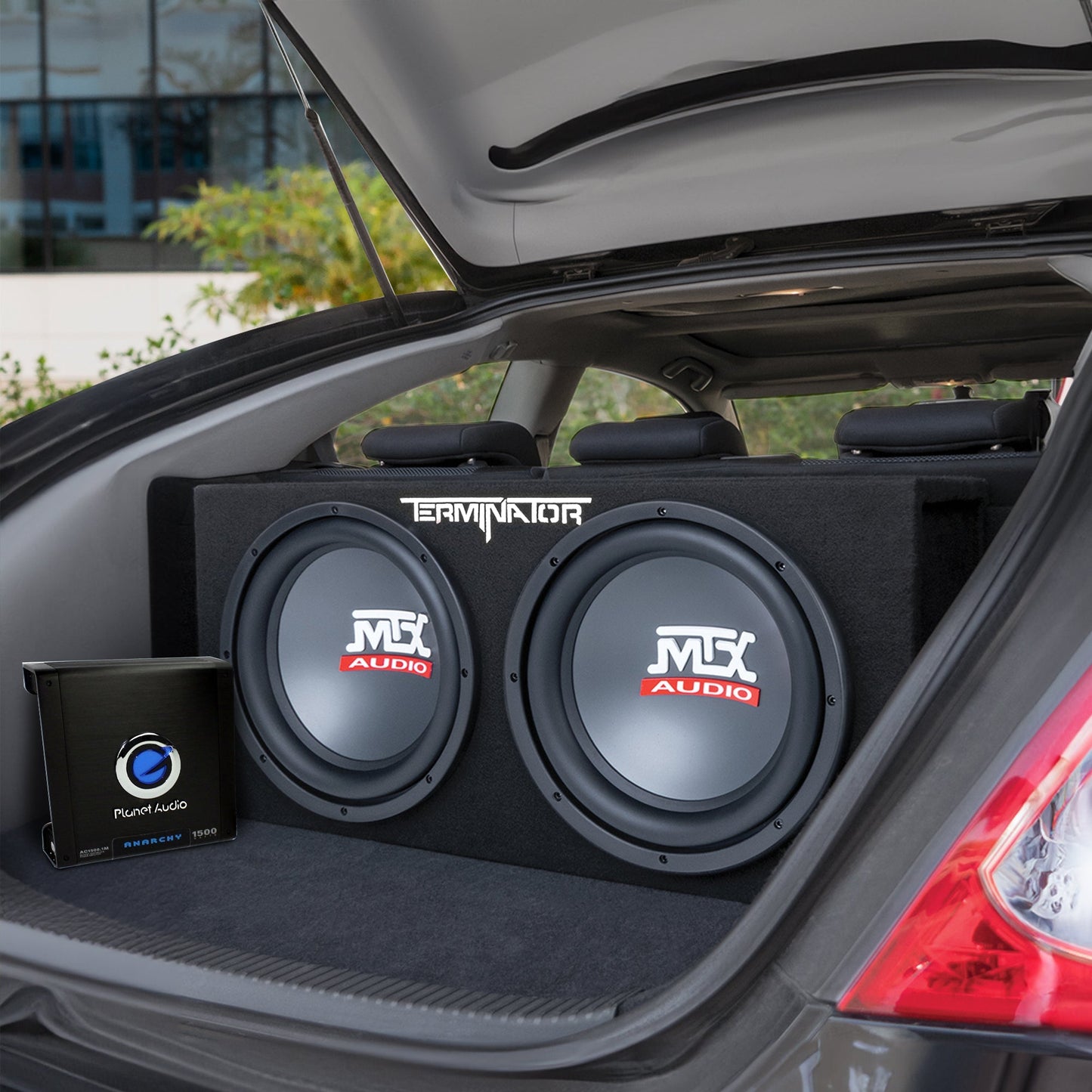 MTX 12" Dual Subwoofer Enclosure, Planet Audio Amplifier, 2 Soundstorm Wire Kits - Find Fresh Goods