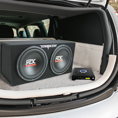 MTX 12" Dual Subwoofer Enclosure, Planet Audio Amplifier, 2 Soundstorm Wire Kits - Find Fresh Goods