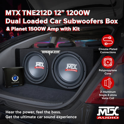 MTX 12" Dual Subwoofer Enclosure, Planet Audio Amplifier, 2 Soundstorm Wire Kits - Find Fresh Goods