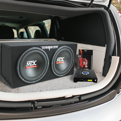MTX TNE212D 12" 1200W Dual Loaded Car Subwoofers Box & Planet 1500W Amp with Kit - Find Fresh Goods