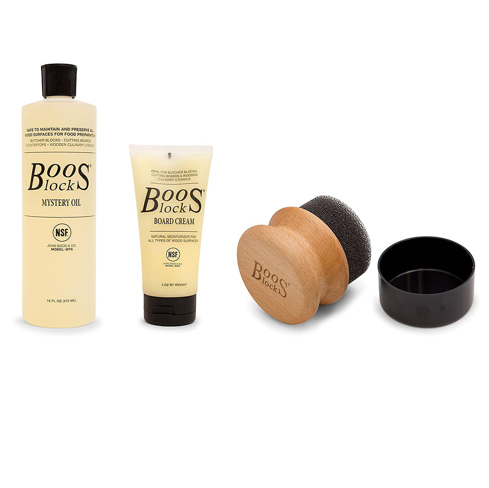 John Boos Walnut Wood Juice Groove Cutting Board w/ Boos Block Maintenance Set