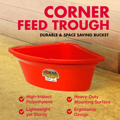 Little Giant 26 Quart Plastic Hanging Corner Livestock Animal Feeder Bucket, Red
