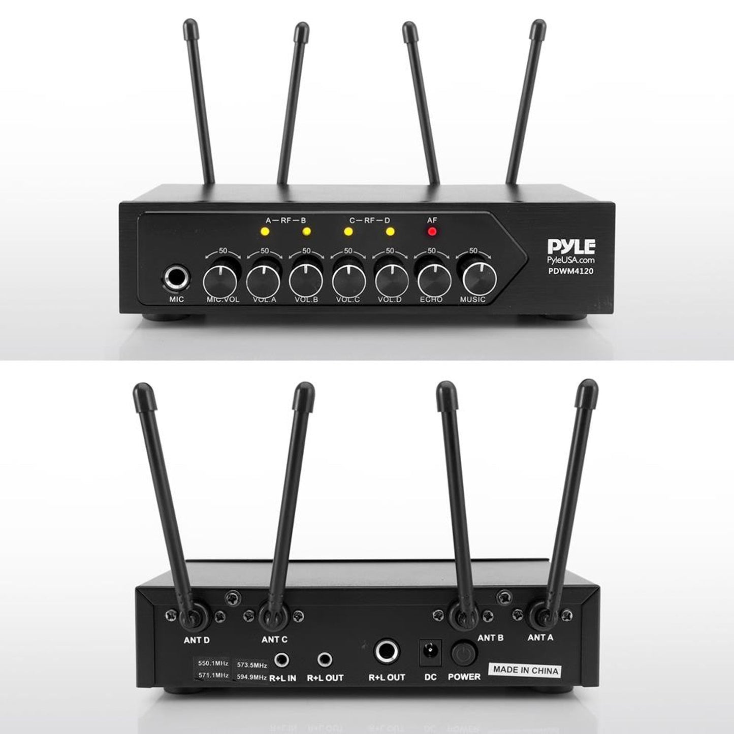 Pyle Wireless Microphone System Set w/ Bluetooth Receiver Base & 4 Handheld Mics
