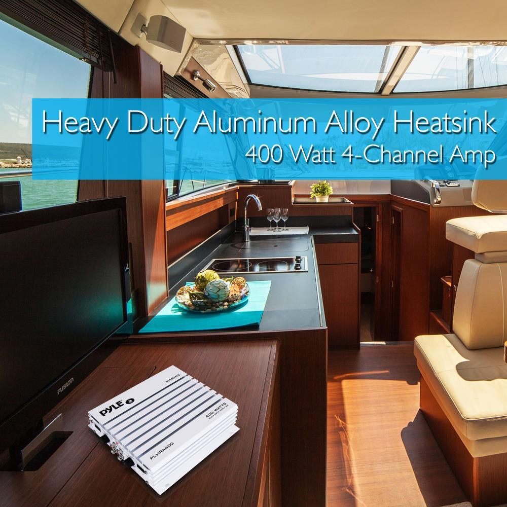 Pyle PLMRA400 400 Watt 4 Channel Waterproof Marine Boat Audio Amplifier, White - Find Fresh Goods