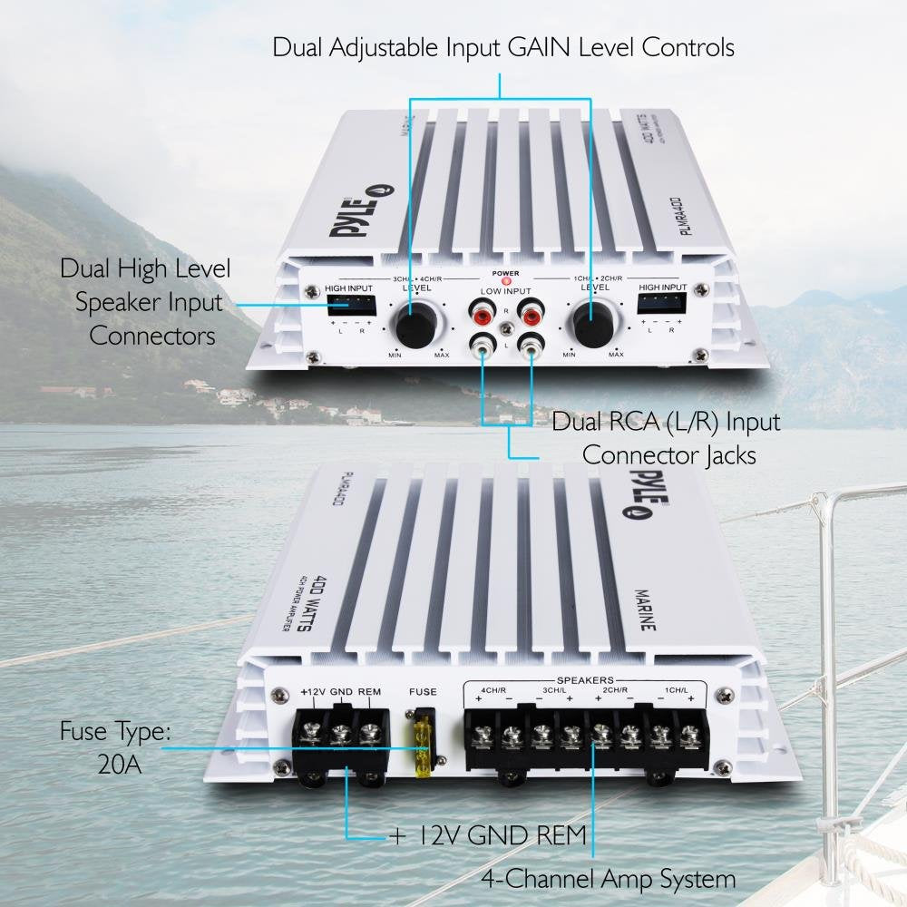 Pyle PLMRA400 400 Watt 4 Channel Waterproof Marine Boat Audio Amplifier, White - Find Fresh Goods