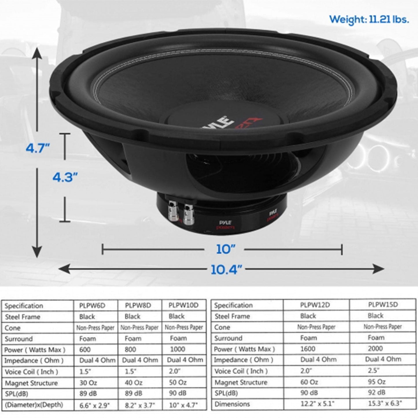 Pyle PLPW10D Power 10 Inch 1000 Watt 4 Ohm Car Audio Dual Voice Coil Subwoofer - Find Fresh Goods