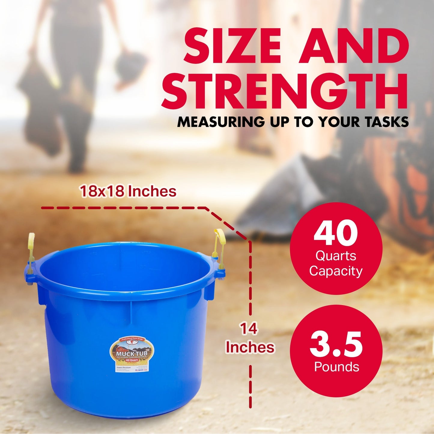 Little Giant 40 Quart Durable and Versatile Utility Muck Tub w/Handles, Blue