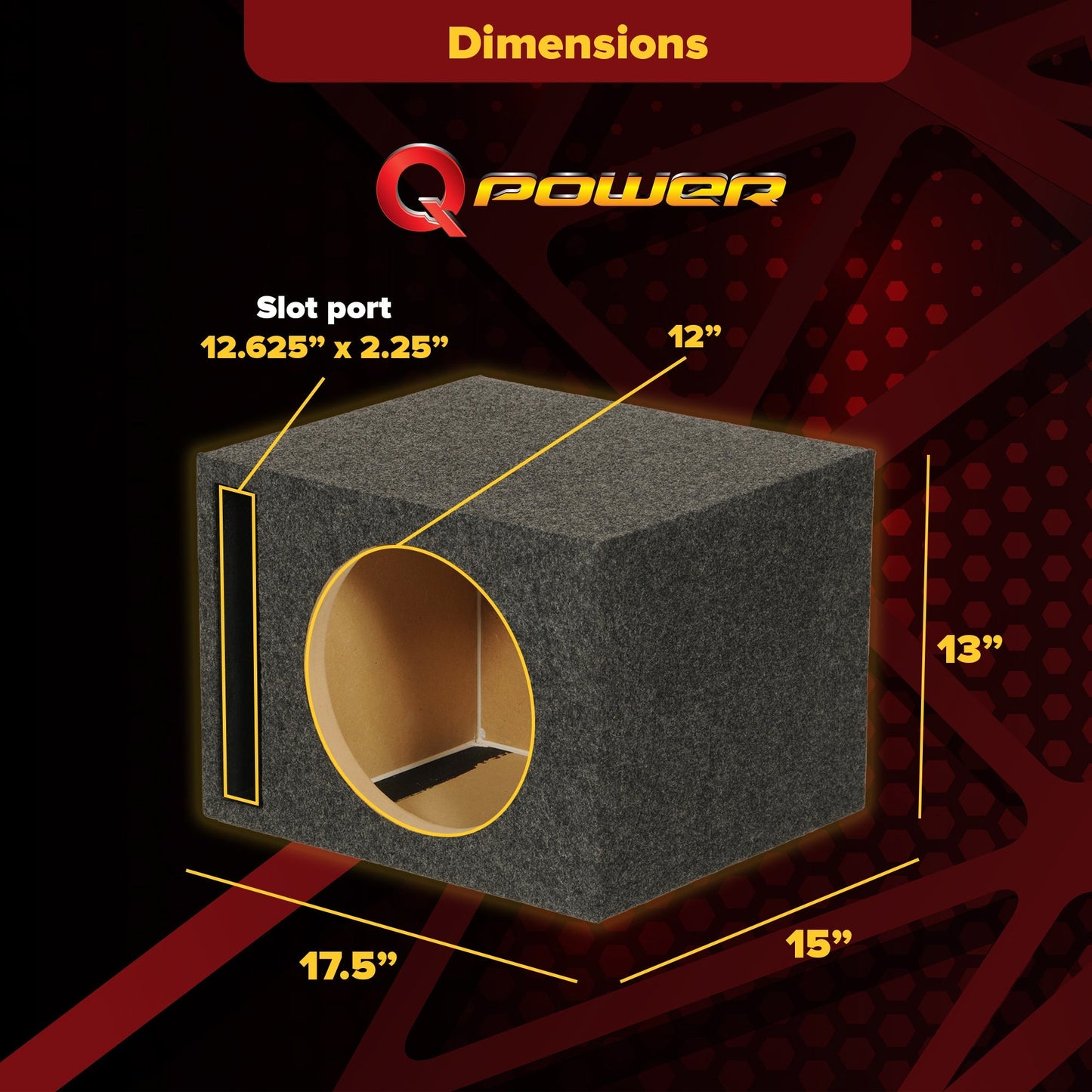 QPower QBASS Dual Vented 12 Inch Single Audio Subwoofer Enclosure Box, Charcoal - Find Fresh Goods