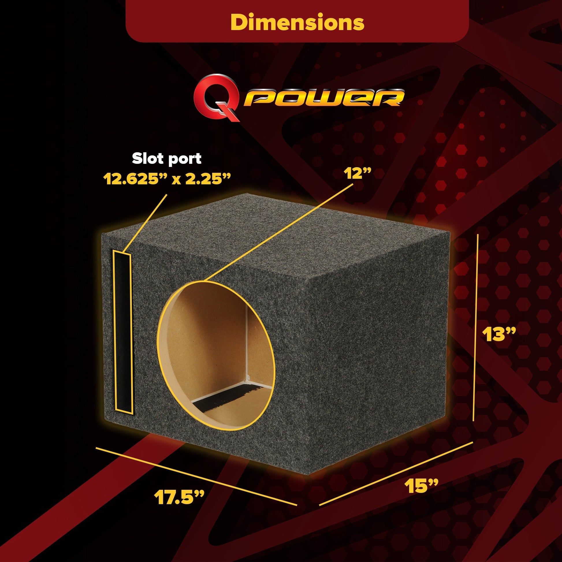 QPower QBASS Dual Vented 12 Inch Single Audio Subwoofer Enclosure Box, Charcoal - Find Fresh Goods