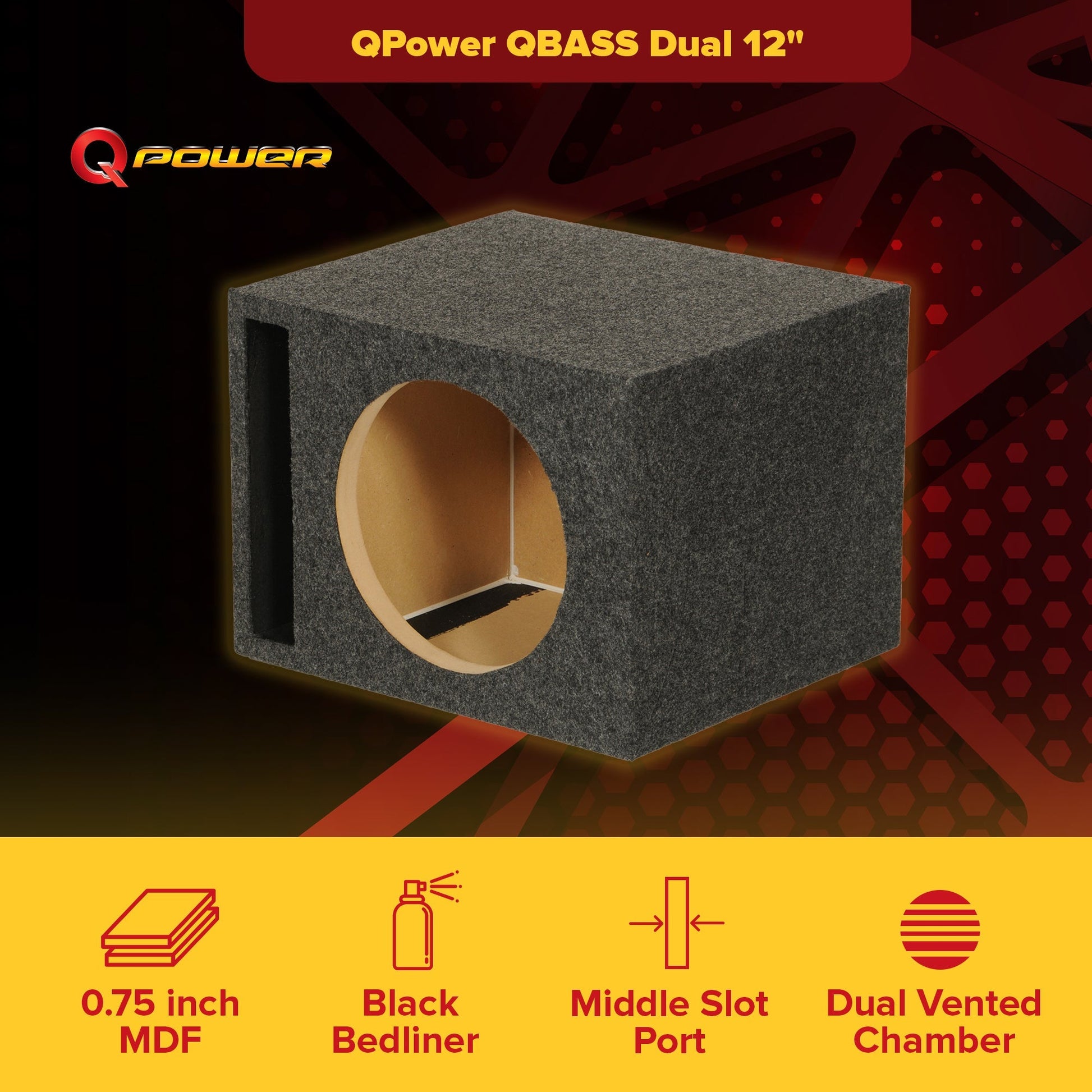 QPower QBASS Dual Vented 12 Inch Single Audio Subwoofer Enclosure Box, Charcoal - Find Fresh Goods