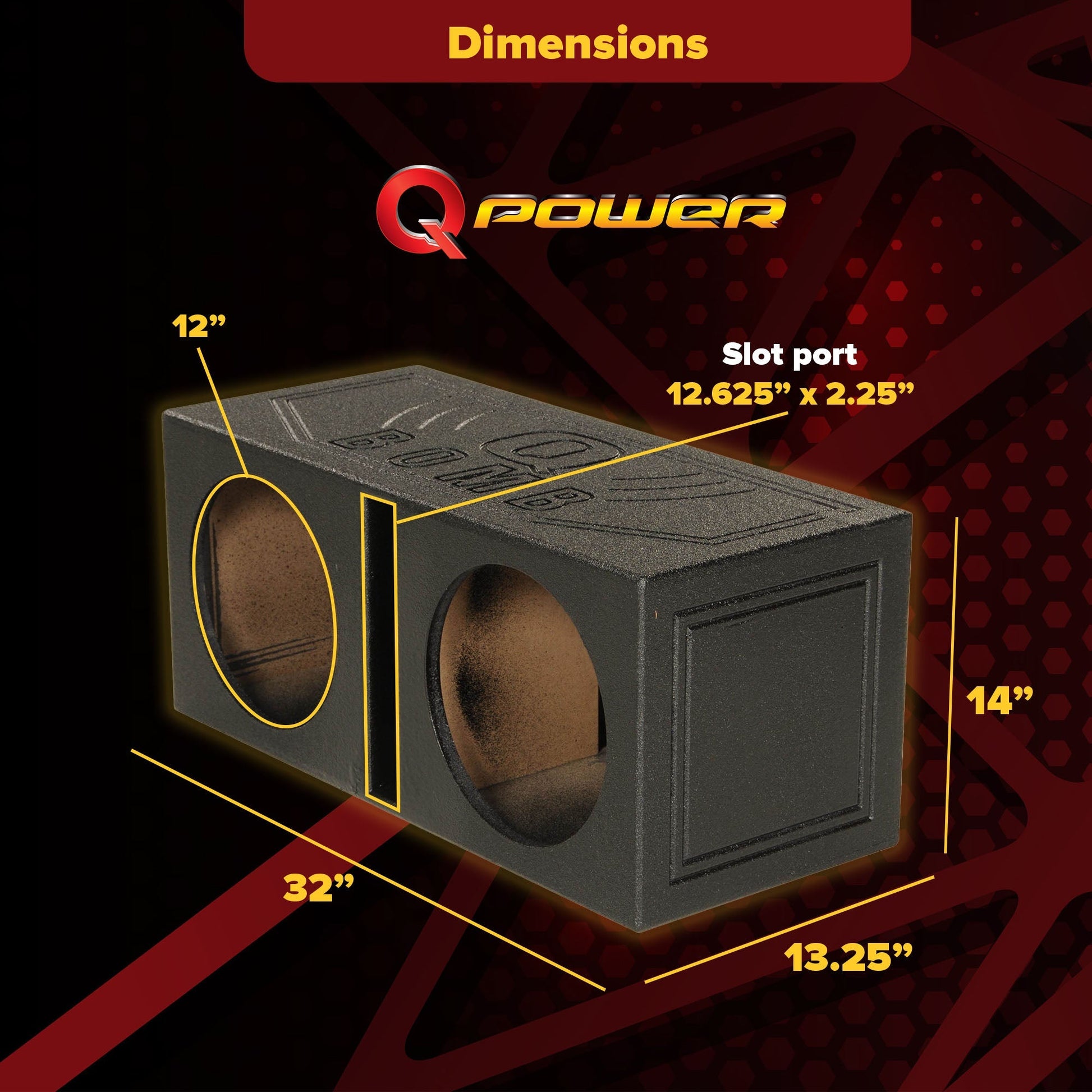 QPower QBOMB12V Dual 12" Vented Ported Subwoofer Sub Box with Bedliner Spray - Find Fresh Goods