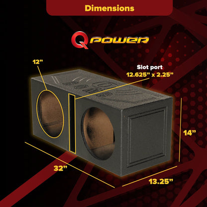 QPower QBOMB12V Dual 12" Vented Ported Subwoofer Sub Box with Bedliner Spray - Find Fresh Goods